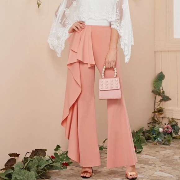 peace + love Pants - NWT Peace+Love peach color wide  leg one side ruffles pants trousers